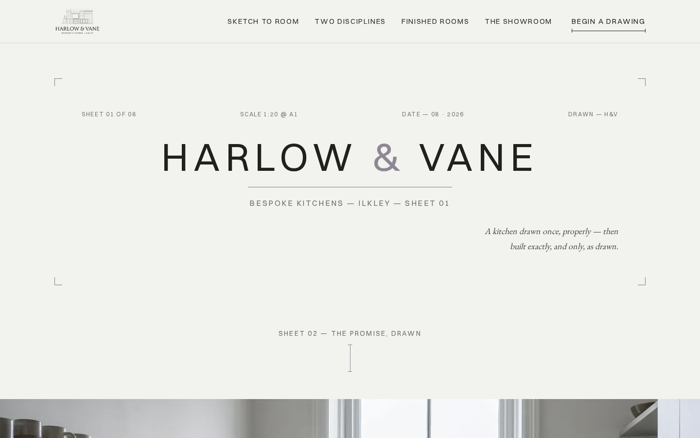 Harlow & Vane home page on a desktop screen